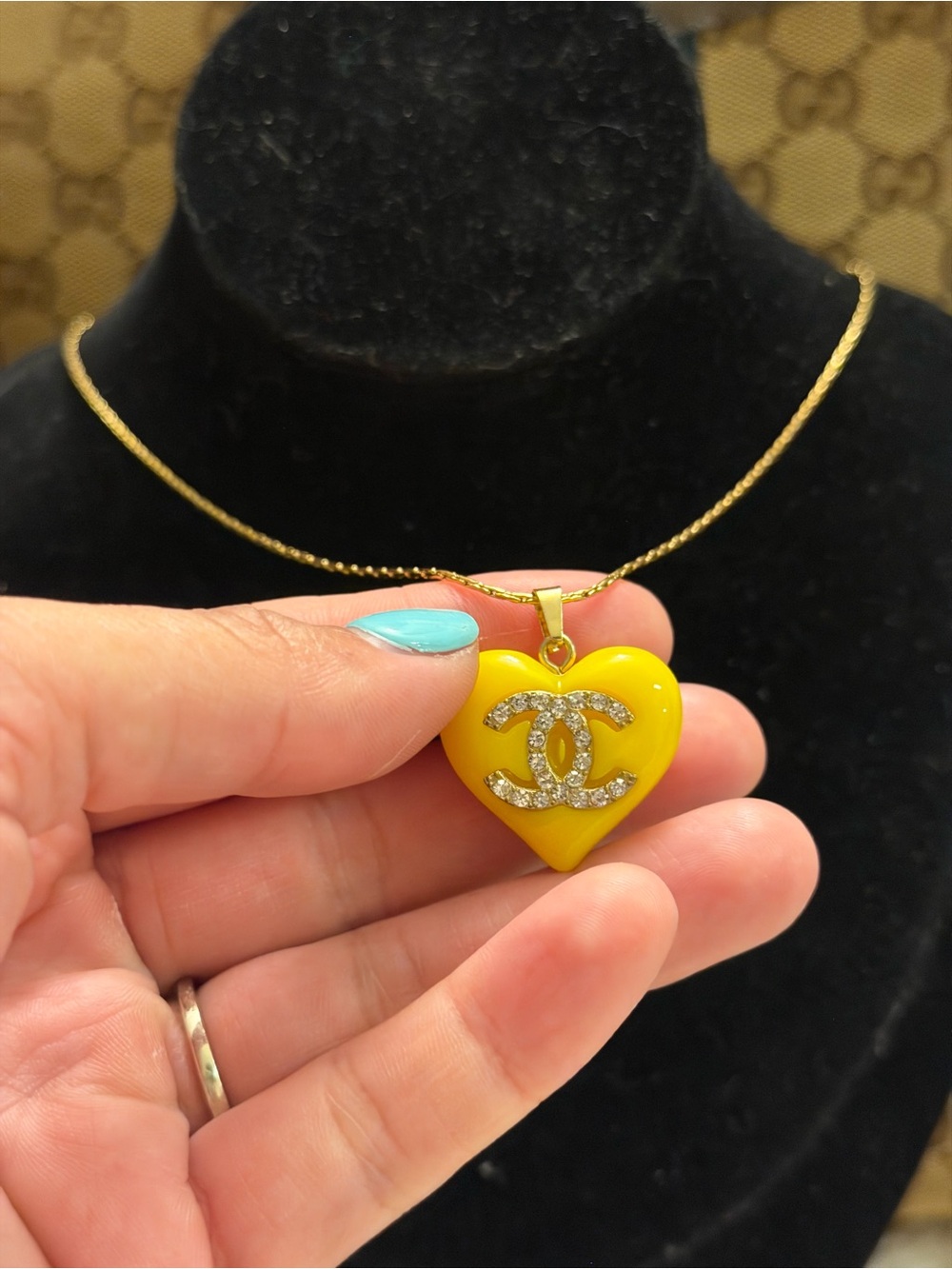 Yellow Heart Crystal CC Pendant Necklace